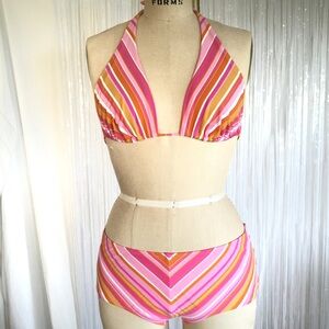 Banana Republic Pink and Orange Striped Bikini